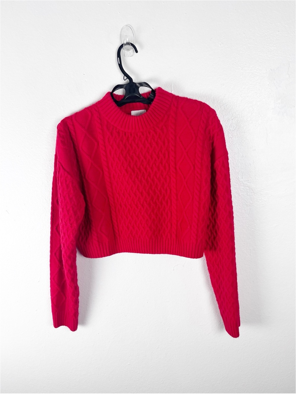H & M Red Wool Blend Cable Knit Long Sleeves Cropped Sweater Size Small